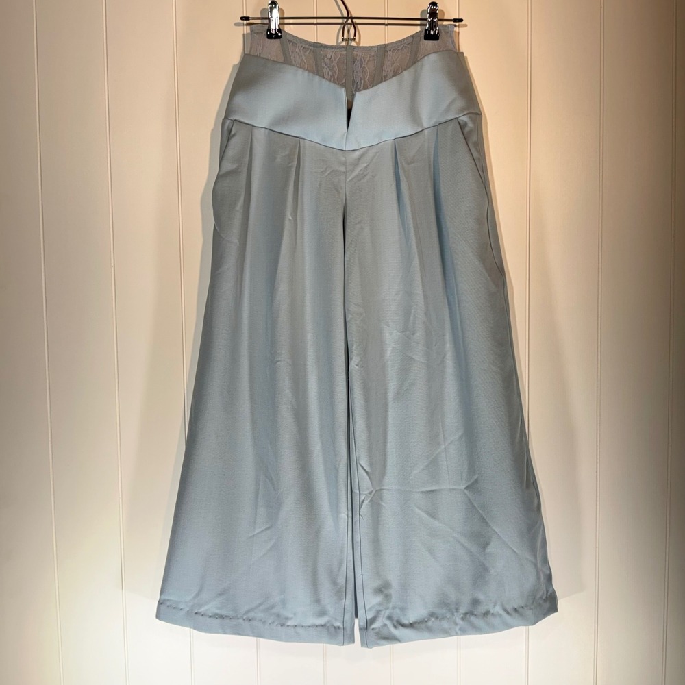 Anewsta Light Blue Lace Corset Waist Wide Leg Culottes Pants XS 2